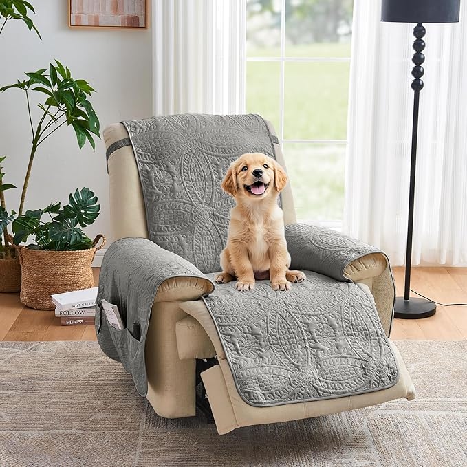 Gray Recliner Chair Covers, Quilted Décor Water-Repellent Medium Lazy Boy Chair by Pamhaven