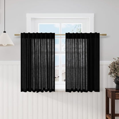 Black Kitchen Cafe Curtains 45 Inch Length 2 Panel Set Back Tab Pocket Semi by Nanspring