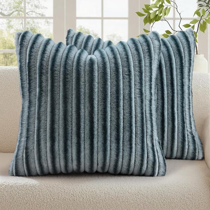 decorUhome Fall Faux Fur Throw Pillow Covers 20x20 Set of 2 Blue Grey | by decorUhome
