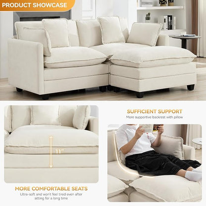 76'' Cloud Deep Seat Loveseat, Upholstered Chenille Modular 2-Seats Sectional - Image 3