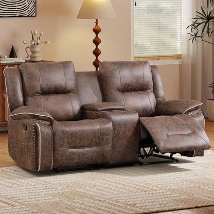 EBELLO Faux Leather Manual Recliner Loveseat, 2 Seater Reclining Sofa Chair by EBELLO