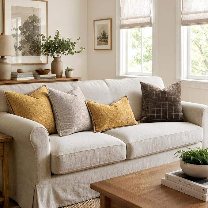 MIULEE Decorative Couch Throw Pillow Covers 20x20 Inch Gold 2 Pack | Mustard - Image 5