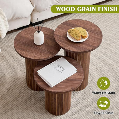 Round Side Tables Set of 3, Circle Modern Fluted Nesting Coffee Table, Accent - Image 3