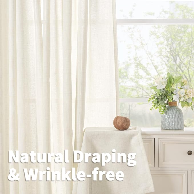 YoungsTex Ivory Linen Curtains 52X84 Inch Length - Image 5