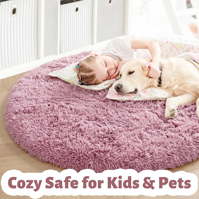 Amdrebio Mauve Pink Round Plush Rug 5Ft - Image 4