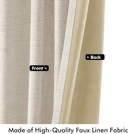 MIULEE 100% Blackout Linen Curtains 42 x 96 Inch Linen Beige 2 Panels | Thermal - Image 6