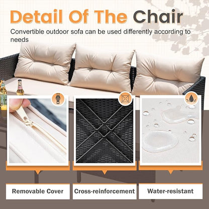 Devoko Outdoor Patio Furniture 3-Piece Rattan Waterproof Outdoor Sectional Sofa - Image 2