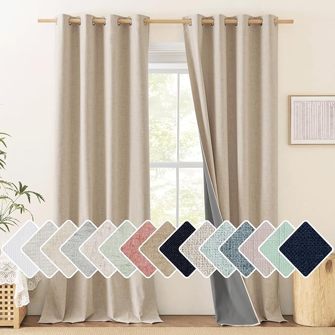 NICETOWN Oatmeal Linen 100% Blackout Curtains 120 inches Length 2 Panels Set by NICETOWN