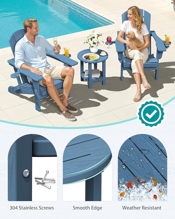 SERWALL Round Outdoor Side Table, HDPE Small Adirondack End Table, 2-Tier Patio - Image 5