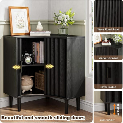 Lxsxlome Fluted Corner Cabinet, Small Corner Floor Cabinet - Image 4