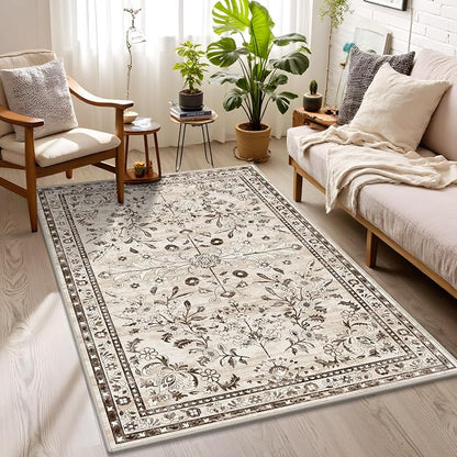 Yamaziot 3x5 Washable Area Rug for Bedroom Floral Carpet, Stain Resistant - Image 2