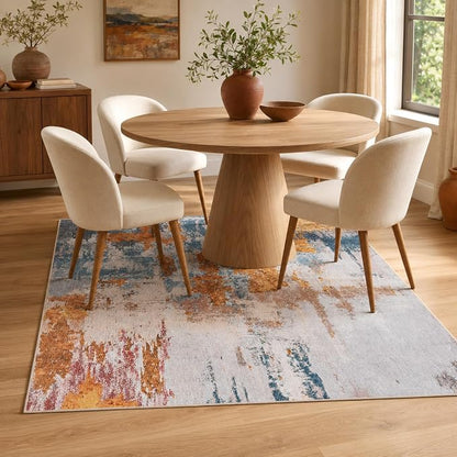 Area Rug 4x6 Orange Blue Rug Washable Boho Rugs Non Slip Low Pile Abstract - Image 4