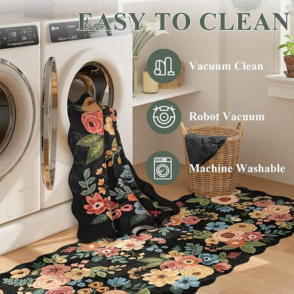 DUKINO 2x3 Rugs for Entryway, Floral Door Mat Washable Kitchen Rugs, Low Pile - Image 6