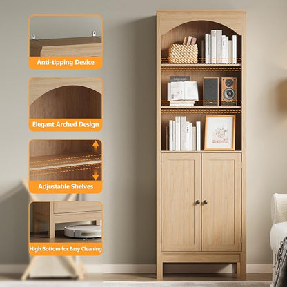 Bookshelf with Doors, Floor Standing Display Storage Cabinet - Image 5