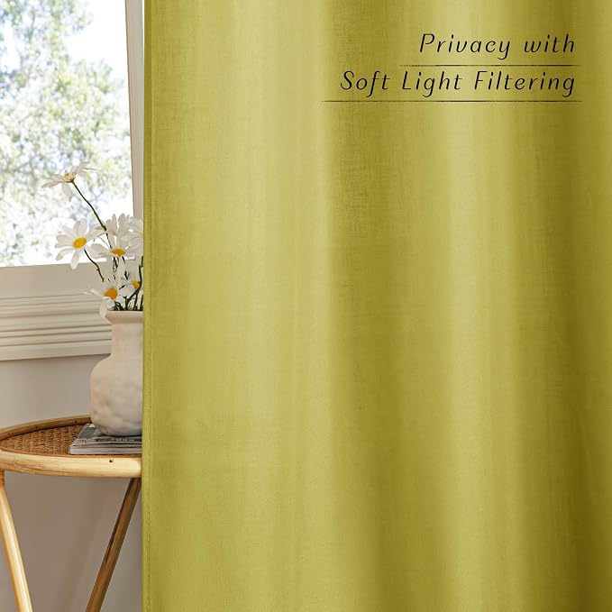 NICETOWN Bright Yellow Linen Curtains 96 inches Long, Grommet Thick Flax Light - Image 3