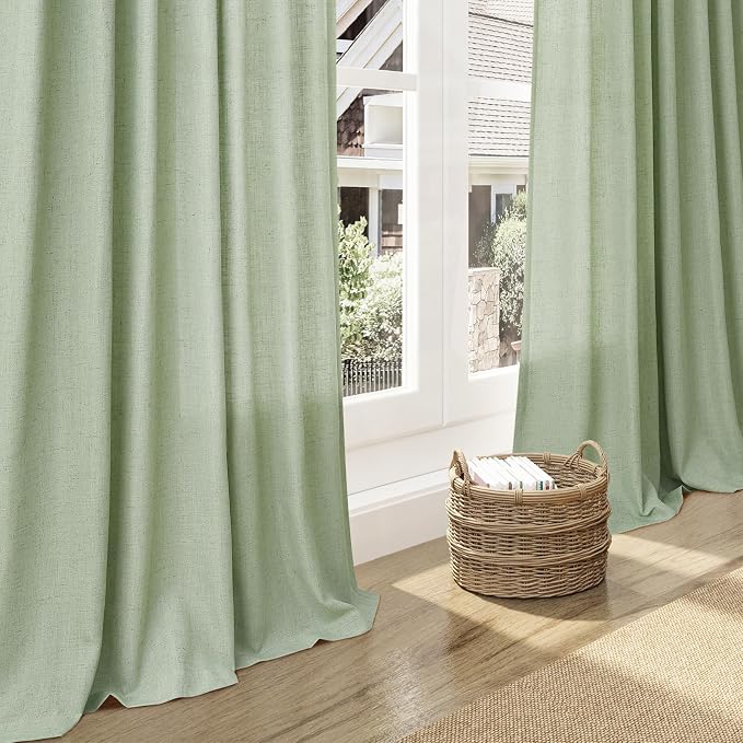 Mist Sage Linen Curtains 102 Inches Long Rod Pocket Back Tab Drapes 2 Panels Set - Image 6