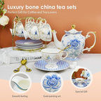 ACMLIFE Tea Set for Adults- Fine China Tea Set for 6, 21-Piece Vintage Coffee Set English Porcelain Tea Pot Sets for Adult Tea Party for Women Gift (blue, Extra Large set 21)