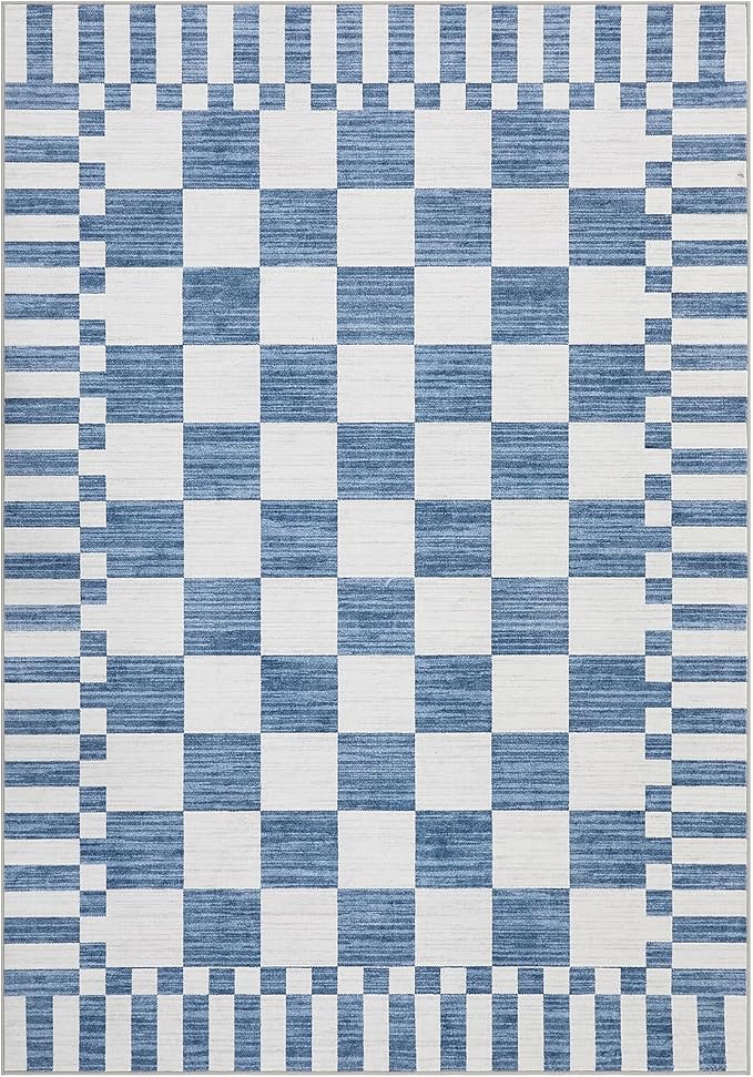 GarveeHome 8x10 Area Rugs Geometric Washable Modern Dark Blue Checkered Rug | - Image 6