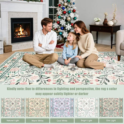 PLHXFR 3x10 Washable Runner Rug：Floral Indoor Kitchen Carpet Green Beige | - Image 9