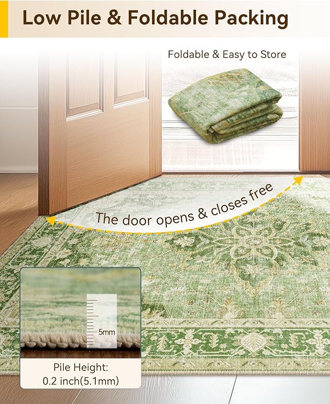 RELEANY Washable Area Rug, Water Repellent, Pet Friendly, Vintage Floral Boho - Image 4
