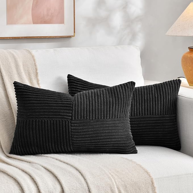Fancy Homi 2 Packs Black Lumbar Decorative Throw Pillow Covers 12x20 Inch by Fancy+Homi