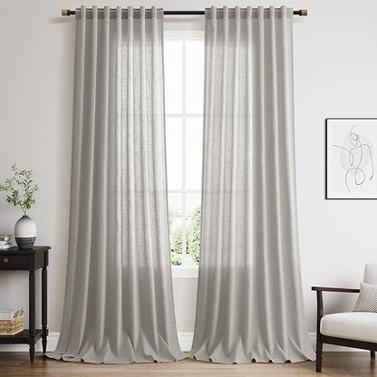 Light Gray Linen Curtains for Living Room 120 Inches Long Back Tab Light by Nanspring