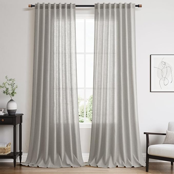Light Gray Linen Curtains 108 Inches Long by Nanspring