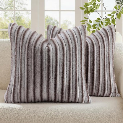 decorUhome Fall Faux Fur Throw Pillow Covers 20x20 Set of 2 Brown White | by decorUhome