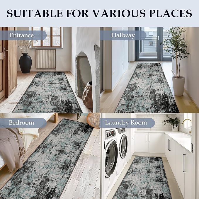 RELEANY Washable Runner 2'x10' Abstract Area Rug - Image 4