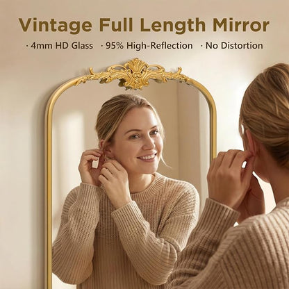 Besdomus Antique Full Length Mirror: 21"x56" French Gleaming Gold Arched Full - Image 4