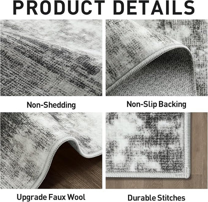 4x6 Area Rugs for Living Room: Washable Abstract Black Grey Badroom Carpet | - Image 4