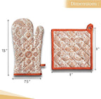Maison d' Hermine 100% Cotton Oven Mitt & Pot Holder Set (7.5"x13" & 8"x8") Heat Resistant BBQ Cooking Gloves with Loop, Baking, Grilling, Kitchen, Handling Hot Pans (Cachemire)