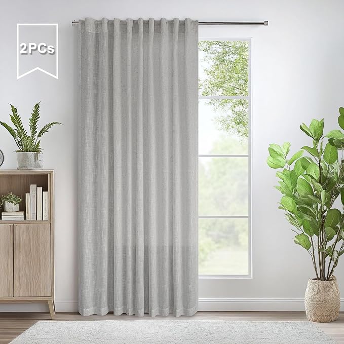 Pitalk Grey Linen Curtains 5 FT Wide by 84 Inch Length - Image 2