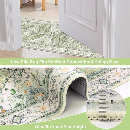 Yamaziot Washable Runner Rug, 2x6 Non-Slip Boho Vintage Hallway Kitchen Rug | - Image 4