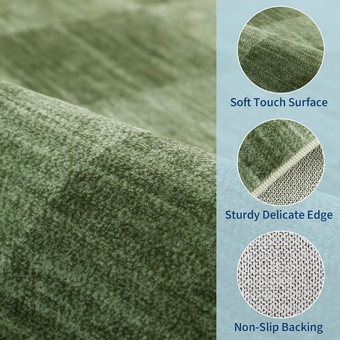 GarveeHome Moss Green Checkered Rug 5x7 Area Rug Washable Geometric 5x7 Rug | - Image 6