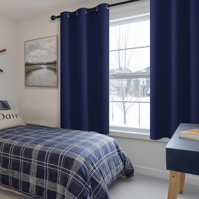 Short Blackout Curtains for Bedroom Navy Blue 42 x 45 Inch 2 Panels | Thermal - Image 6