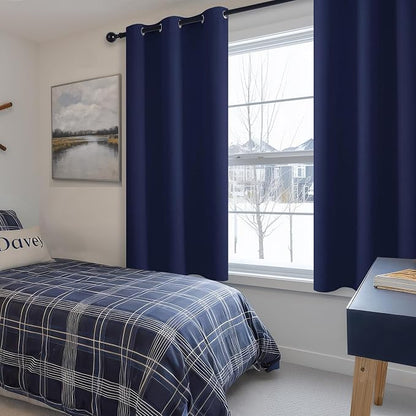 Short Blackout Curtains for Bedroom Navy Blue 42 x 45 Inch 2 Panels | Thermal - Image 6