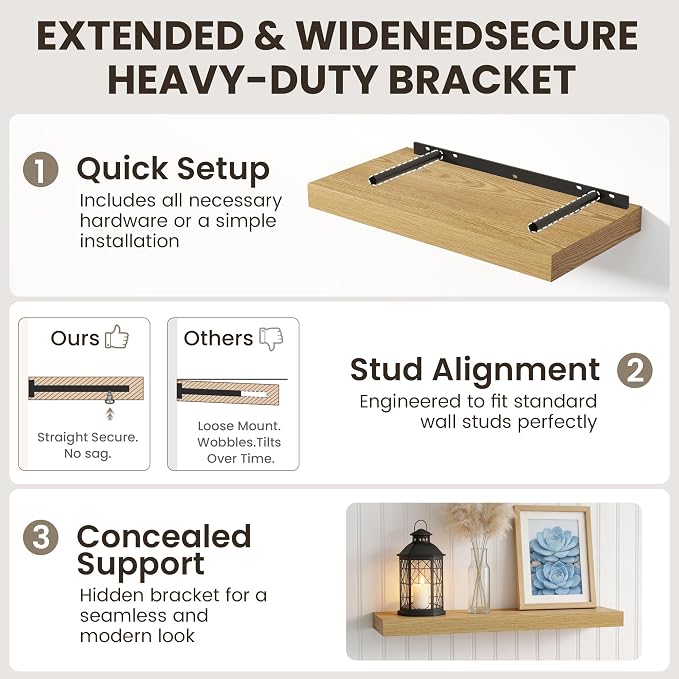 Dreamland Floating Shelves 24inch, 2 Pack Rustic Wooden Wall Shelves, Wall - Image 4