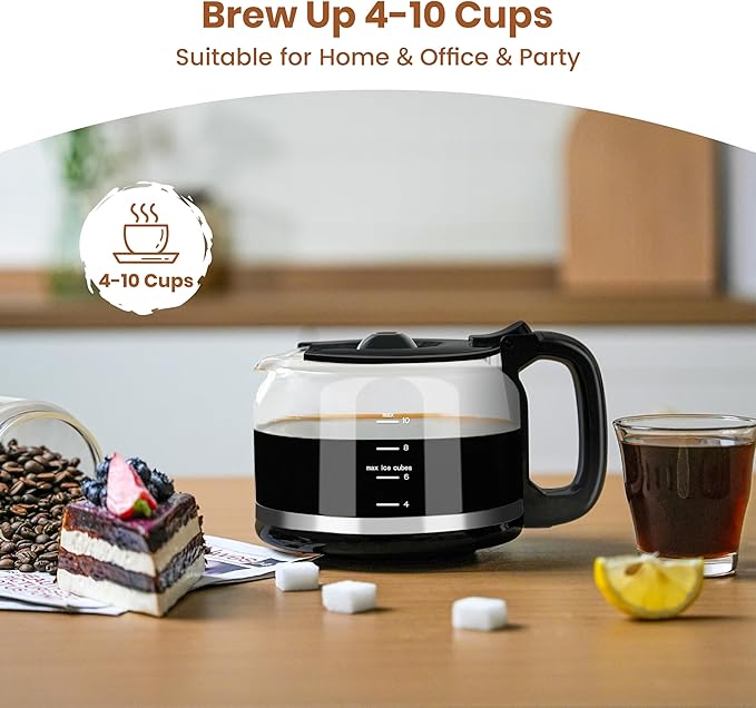 Gevi 10 Cup Drip Coffee Maker with Built-in Grinder, Grind ＆ Brew Burr Combo Coffee Machine with Touch Screen, Programmable, 4-Hour Warm Plate, Permanent Filter, Coffee Carafe