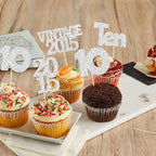 Gyufise 24Pcs 10th Birthday Cupcake Toppers Glitter Ten Vintage 2015 Hello 10 Years Birthday 10 Cupcake Picks Double Digits Cake Decorations for Happy 10th Birthday Anniversary Party Supplies Silver