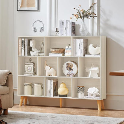 LEYAOYAO 10 Cube Bookshelf, 3 Tier Vintage 55" Wide Bookcase - Image 9