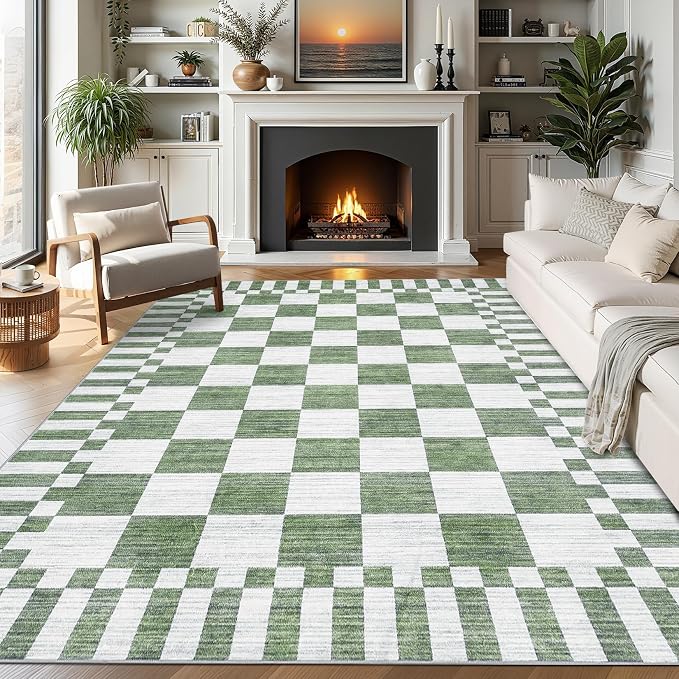 GarveeHome 9x12 Area Rugs for Living Room Washable Checkered Rug Bedroom | by GarveeHome