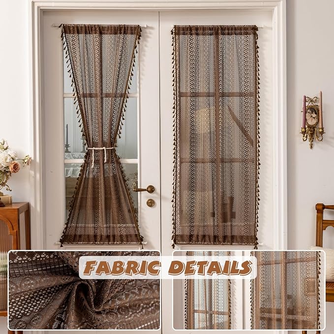 Sutuo Home Dark Coffee French Boho Door Curtains - Image 6