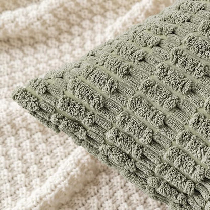 MIULEE Lumbar Corduroy Decorative Throw Pillow Covers 12x20 Light Olive | Green - Image 2