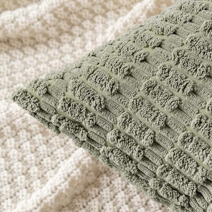 MIULEE Corduroy Decorative Throw Pillow Covers 18x18 Light Olive Pack of 2 | - Image 4