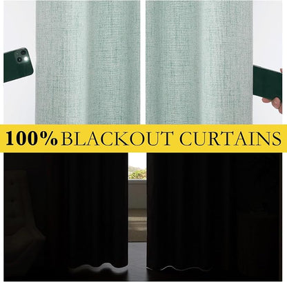 NICETOWN 100% Blackout Seafoam Green Linen Curtains 90" Length - Image 7