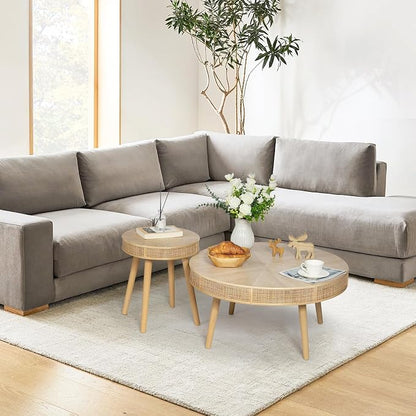 Wnutrees Farmhouse Round Coffee Table, Rustic Sofa Side Tea Tables Nesting - Image 4