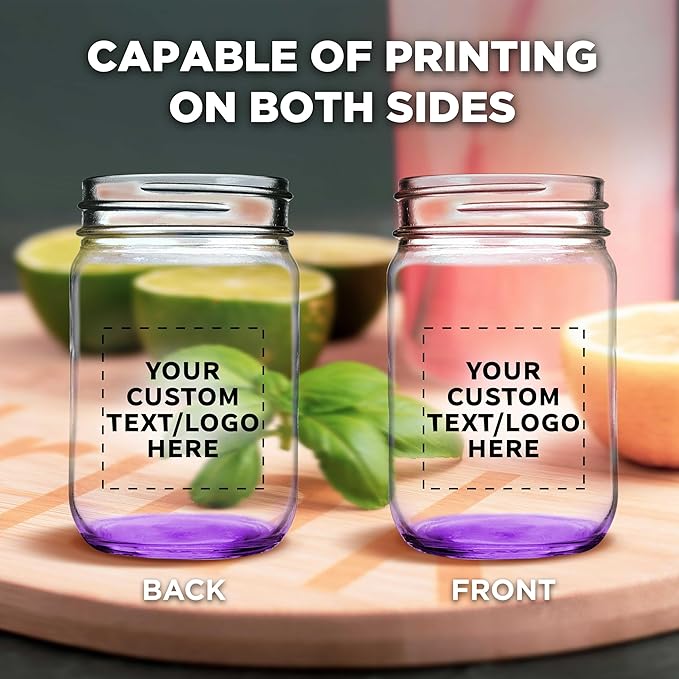 DISCOUNT PROMOS 10 Decorating Mason Jars Set, 12 oz. - Customizable Text, Logo - Canning, Aluminum Lid - Purple
