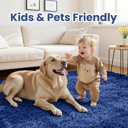 8x10 Fluffy Shag Area Rugs for Living Room Bedroom: Soft Plush Carpet Blue | - Image 4