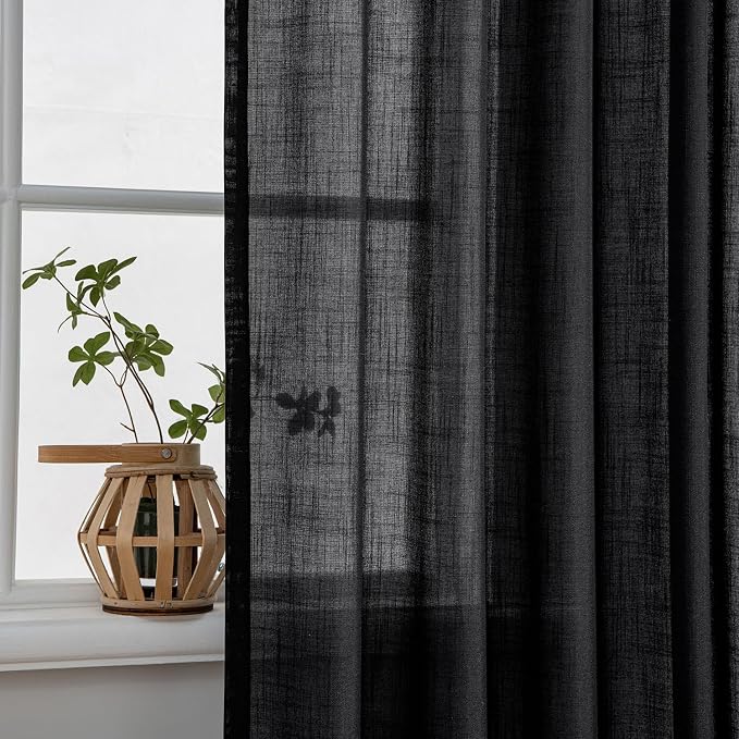 MIULEE Black Linen Curtains 84 Inch Length 2 Panels - Image 5